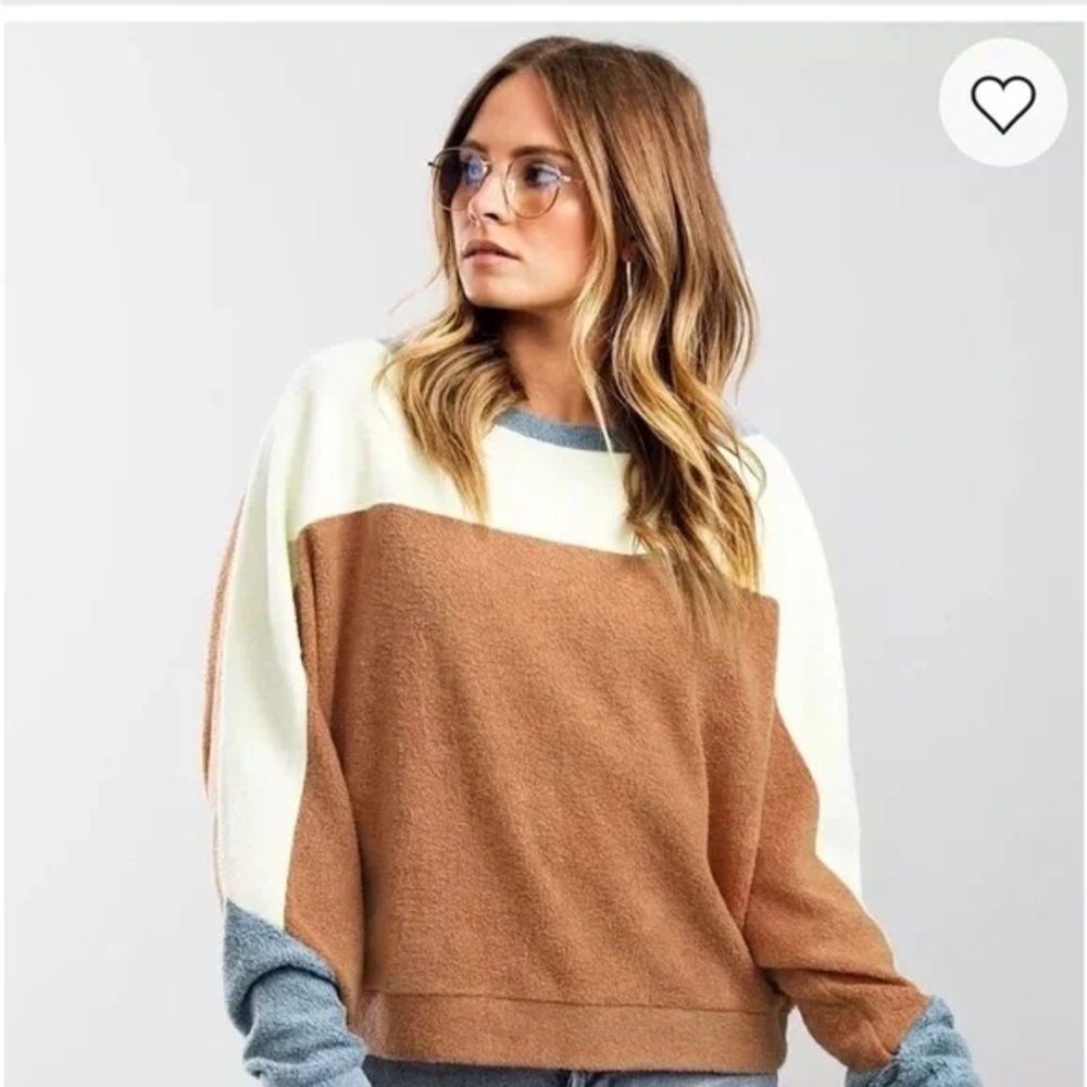 Free People Blue Monday Fleece Color Block Pullover Size Large